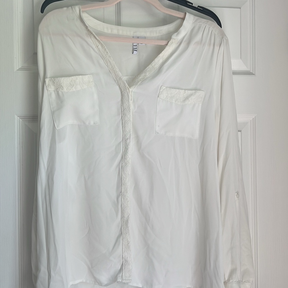 Elle White Long Sleeve Buttoned Blouse with Mandarin Collar